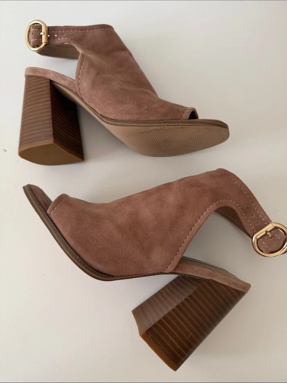 Steve Madden Suede Peep Toe Block Heel Sandals Tan/Blush Size 7